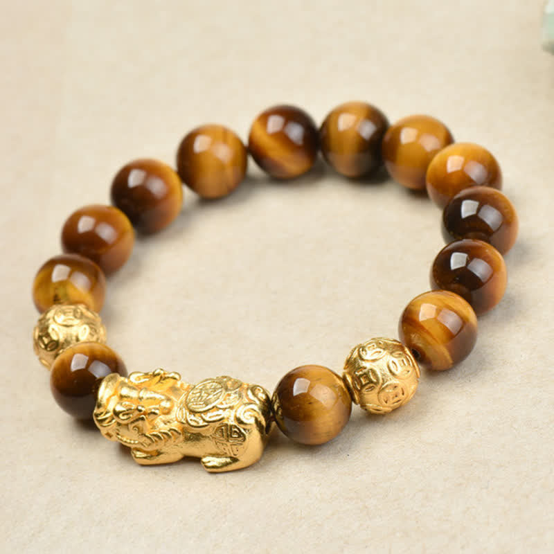 Buddha Stones Bracelet de courage en perles Pixiu Fu avec le caractère Om Mani Padme Hum en œil de tigre naturel - image 16