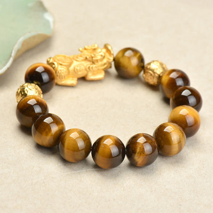 Buddha Stones Bracelet de courage en perles Pixiu Fu avec le caractère Om Mani Padme Hum en œil de tigre naturel - image 2