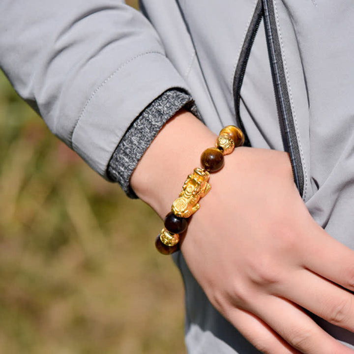 Buddha Stones Bracelet de courage en perles Pixiu Fu avec le caractère Om Mani Padme Hum en œil de tigre naturel - image 3