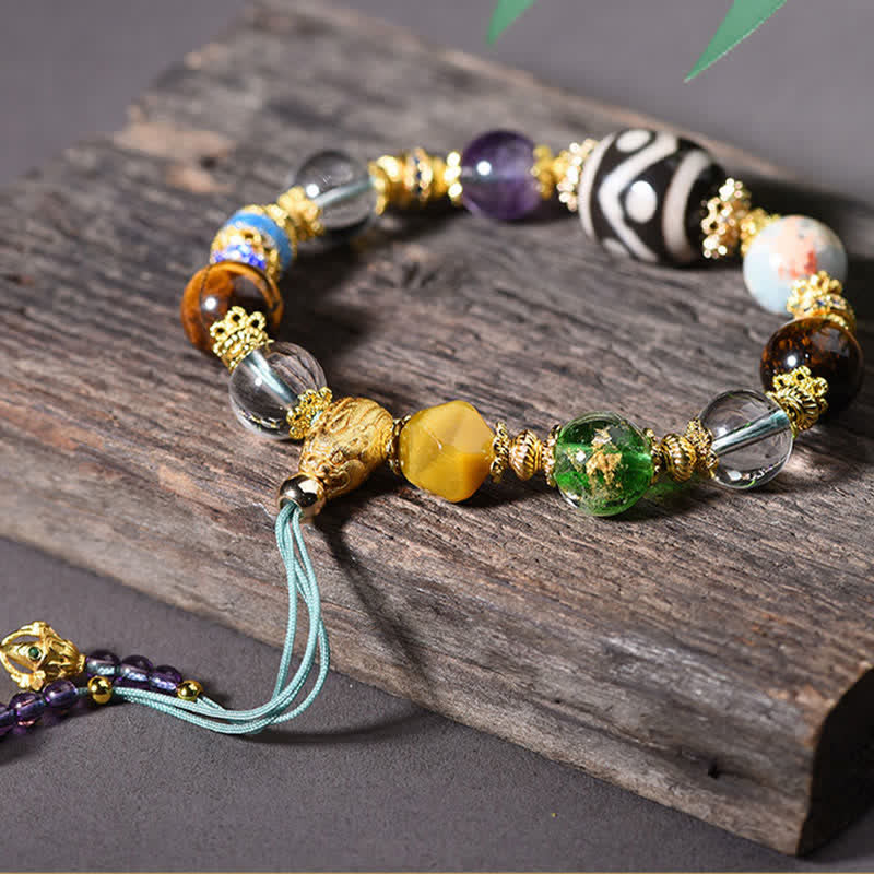 Buddha Stones Bracelet de santé en perles Dzi naturelles d'améthyste et d'œil de tigre - image 2