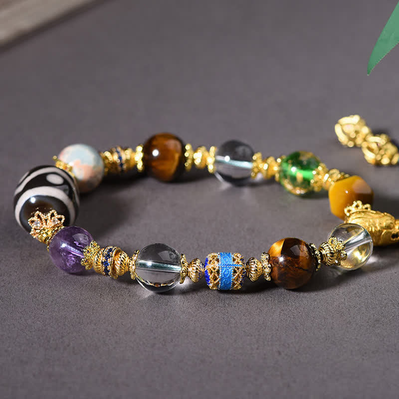 Buddha Stones Bracelet de santé en perles Dzi naturelles d'améthyste et d'œil de tigre - image 10
