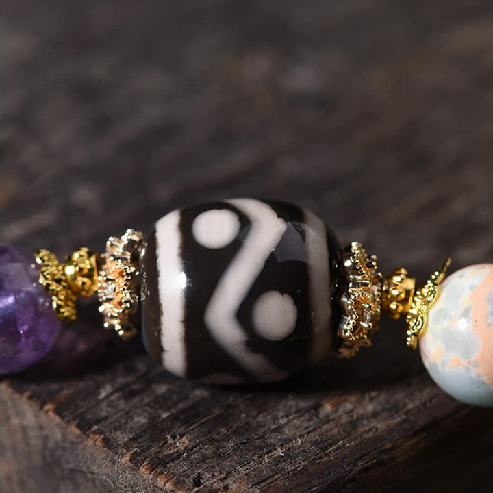 Buddha Stones Bracelet de santé en perles Dzi naturelles d'améthyste et d'œil de tigre - image 14