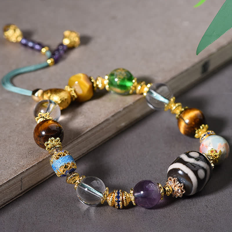 Buddha Stones Bracelet de santé en perles Dzi naturelles d'améthyste et d'œil de tigre - image 11