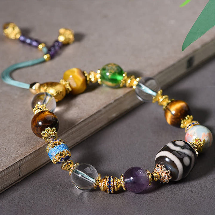 Buddha Stones Bracelet de santé en perles Dzi naturelles d'améthyste et d'œil de tigre - image 11