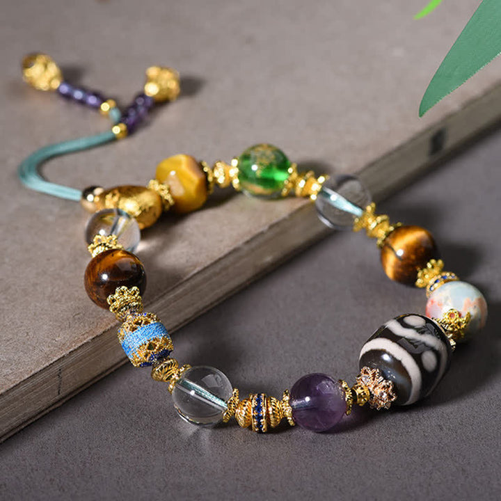 Buddha Stones Bracelet de santé en perles Dzi naturelles d'améthyste et d'œil de tigre - image 4
