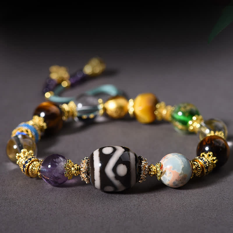 Buddha Stones Bracelet de santé en perles Dzi naturelles d'améthyste et d'œil de tigre - image 3