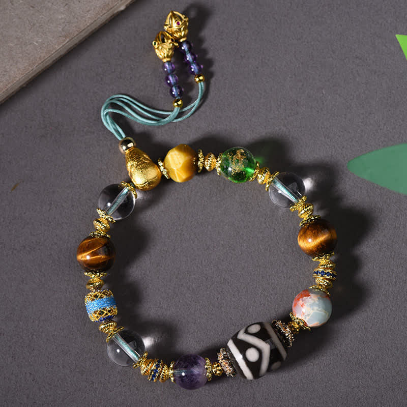 Buddha Stones Bracelet de santé en perles Dzi naturelles d'améthyste et d'œil de tigre - Perles Dzi (Tour de poignet : 16–17 cm) - image 0