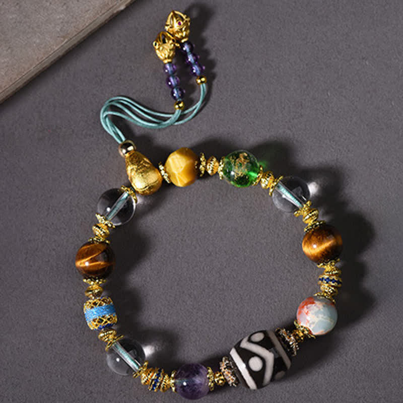 Buddha Stones Bracelet de santé en perles Dzi naturelles d'améthyste et d'œil de tigre - image 9