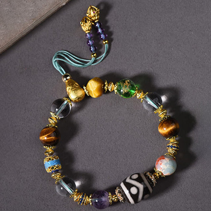 Buddha Stones Bracelet de santé en perles Dzi naturelles d'améthyste et d'œil de tigre - image 9