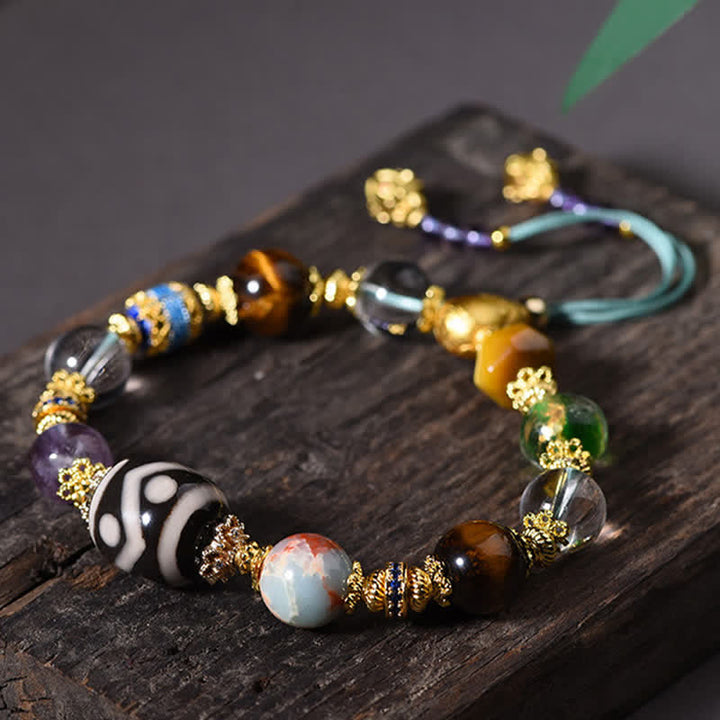 Buddha Stones Bracelet de santé en perles Dzi naturelles d'améthyste et d'œil de tigre - image 1