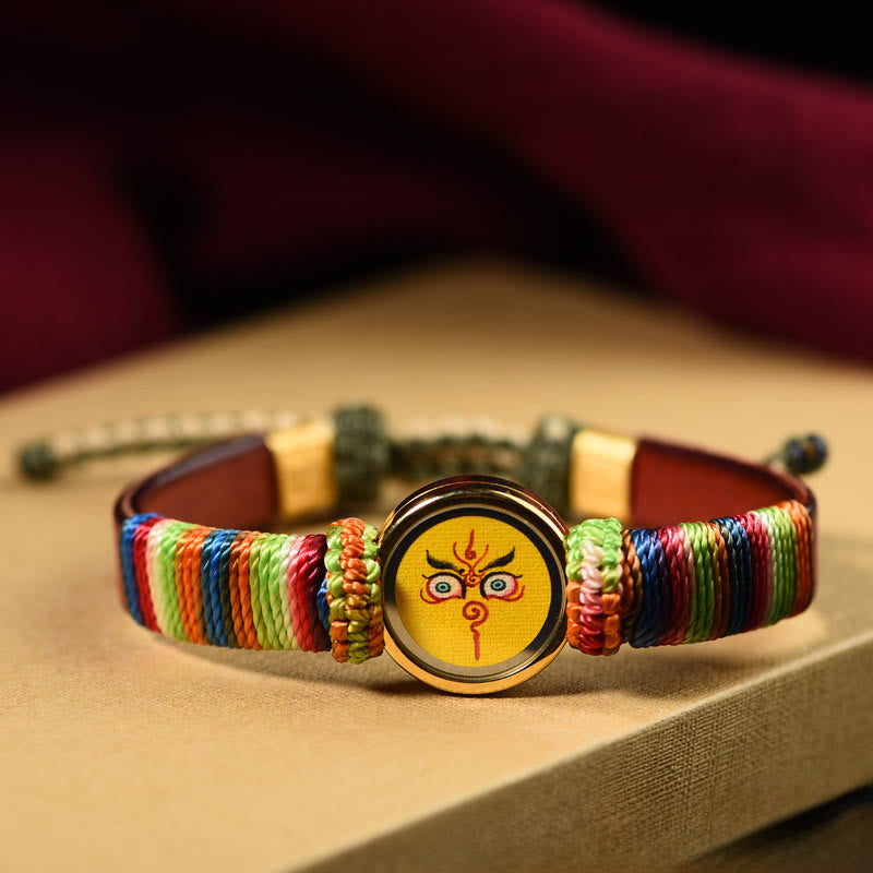 Buddha Stones Bracelet tibétain béni des cinq directions, divinités de la richesse, Bouddha, œil, bénédiction - Œil Jambhala jaune (Tour de poignet 15-24 cm) - image 1