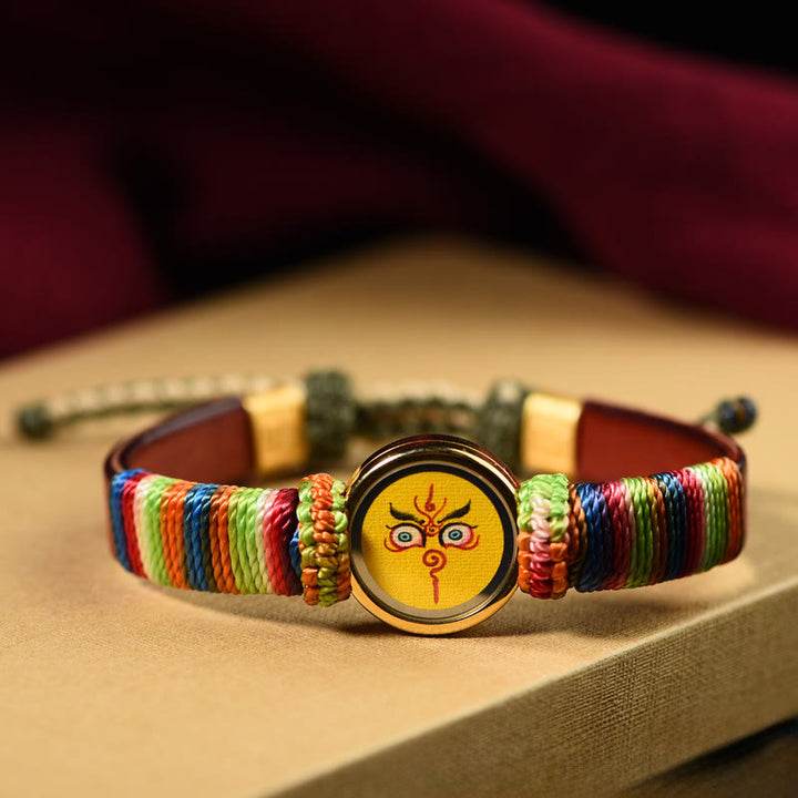 Buddha Stones Bracelet tibétain béni des cinq directions, divinités de la richesse, Bouddha, œil, bénédiction - Œil Jambhala jaune (Tour de poignet 15-24 cm) - image 1