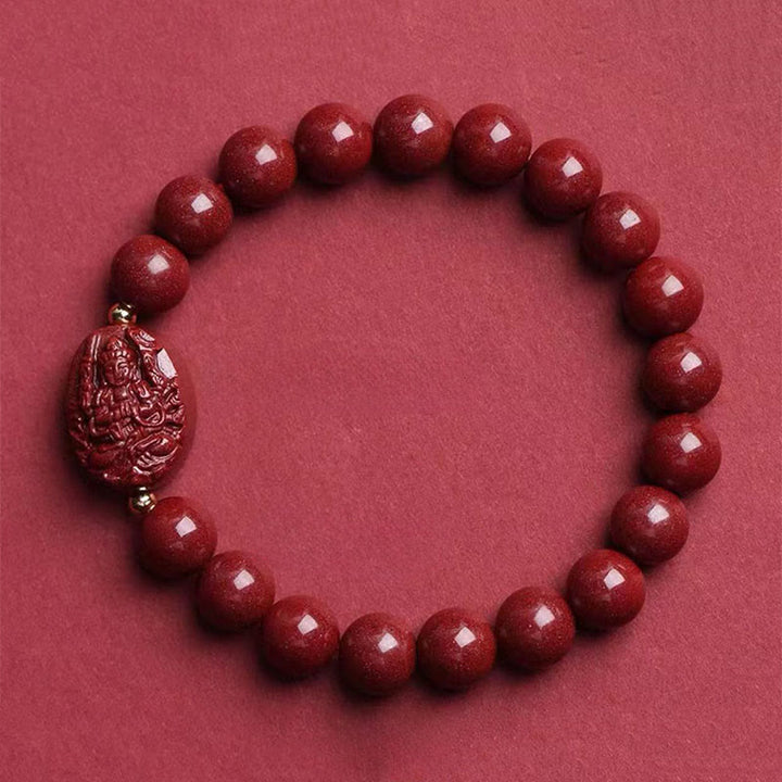Buddha Stones Bracelet de bénédiction en cinabre du Bouddha natal du zodiaque chinois - Avalokitesvara aux mille bras (Tour de poignet : 15-16 cm) - image 1
