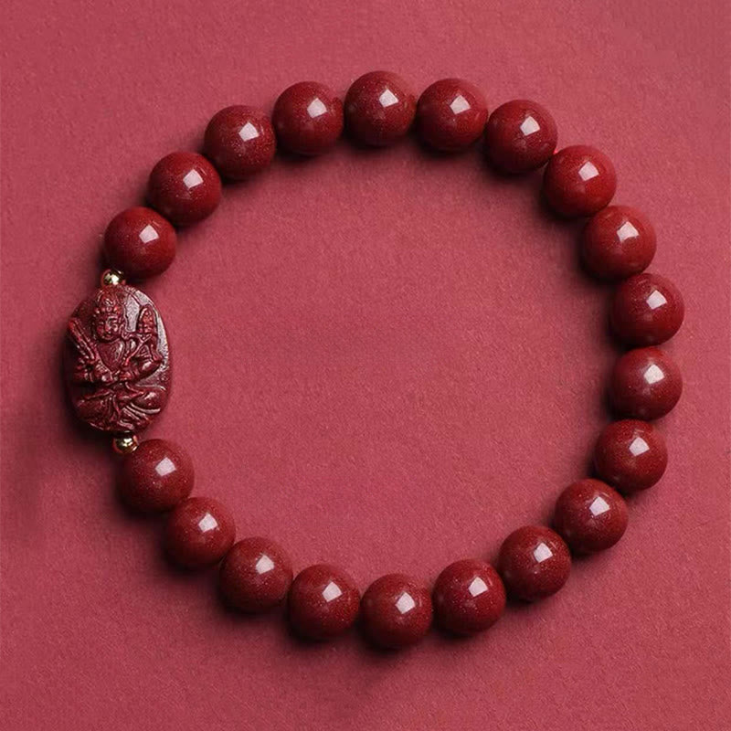 Buddha Stones Bracelet de bénédiction en cinabre du Bouddha natal du zodiaque chinois - Bodhisattva du Vide Bœuf/Tigre (Tour de poignet : 15-16 cm) - image 9