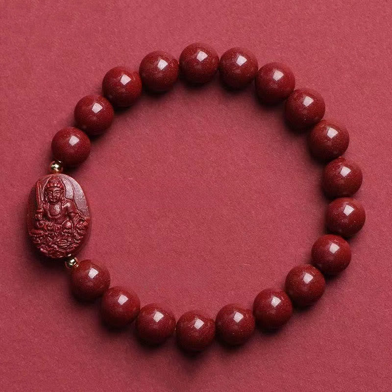 Buddha Stones Bracelet de bénédiction en cinabre du Bouddha natal du zodiaque chinois - Bodhisattva Lapin-Manjushri (Tour de poignet : 15-16 cm) - image 10