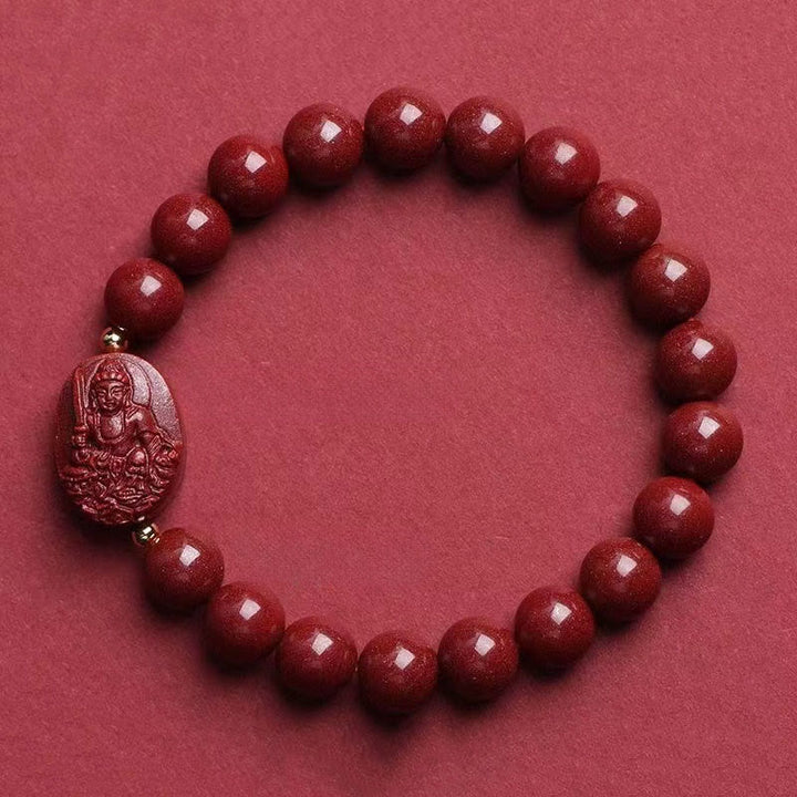 Buddha Stones Bracelet de bénédiction en cinabre du Bouddha natal du zodiaque chinois - Bodhisattva Lapin-Manjushri (Tour de poignet : 15-16 cm) - image 10