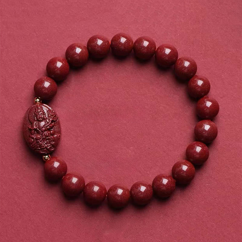 Buddha Stones Bracelet de bénédiction en cinabre du Bouddha natal du zodiaque chinois - Bodhisattva Dragon/Serpent-Samantabhadra (Tour de poignet : 15-16 cm) - image 12