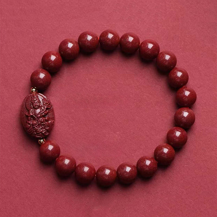 Buddha Stones Bracelet de bénédiction en cinabre du Bouddha natal du zodiaque chinois - Bodhisattva Dragon/Serpent-Samantabhadra (Tour de poignet : 15-16 cm) - image 12