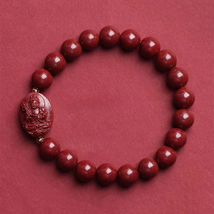 Buddha Stones Bracelet de bénédiction en cinabre du Bouddha natal du zodiaque chinois - Bodhisattva Cheval-Mahasattva (Tour de poignet : 15-16 cm) - image 0