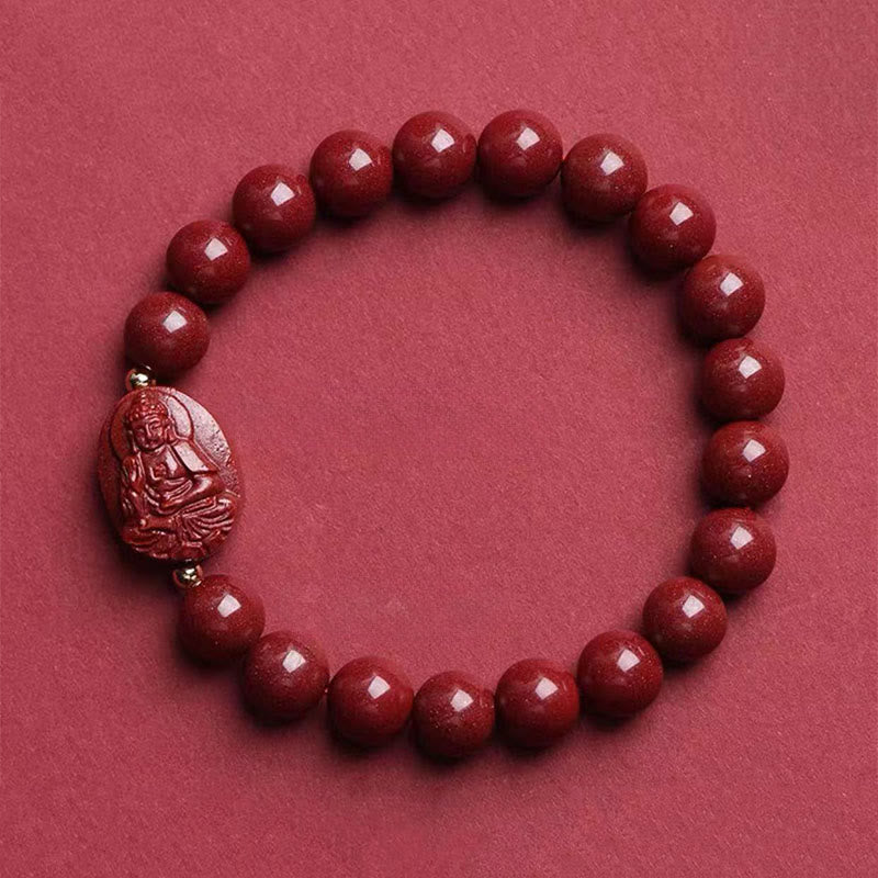 Buddha Stones Bracelet de bénédiction en cinabre du Bouddha natal du zodiaque chinois - Bouddha Amitabha Chien/Cochon (Tour de poignet : 15-16 cm) - image 15
