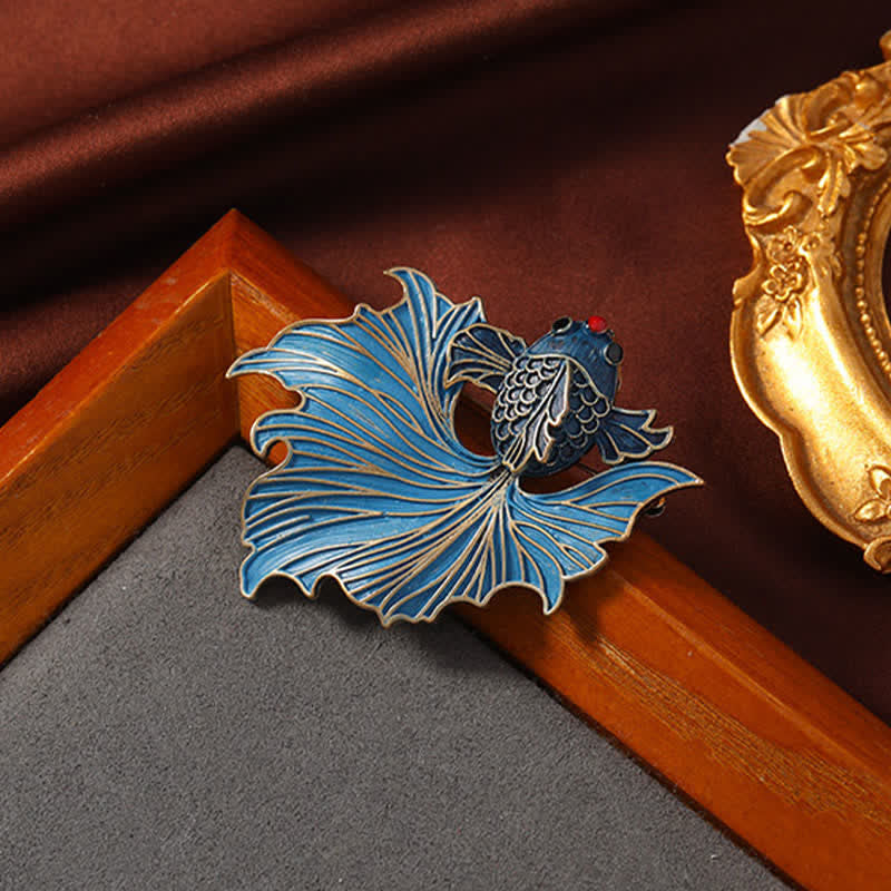 Buddha Stones Broche de poisson Koi bleue élégante en émail cloisonné - image 3