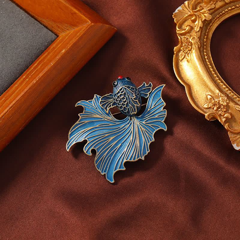 Buddha Stones Broche de poisson Koi bleue élégante en émail cloisonné - image 1