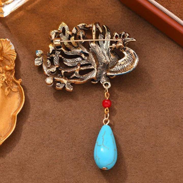 Buddha Stones Broche Fleur de Phénix Bleu Perle Turquoise - image 4