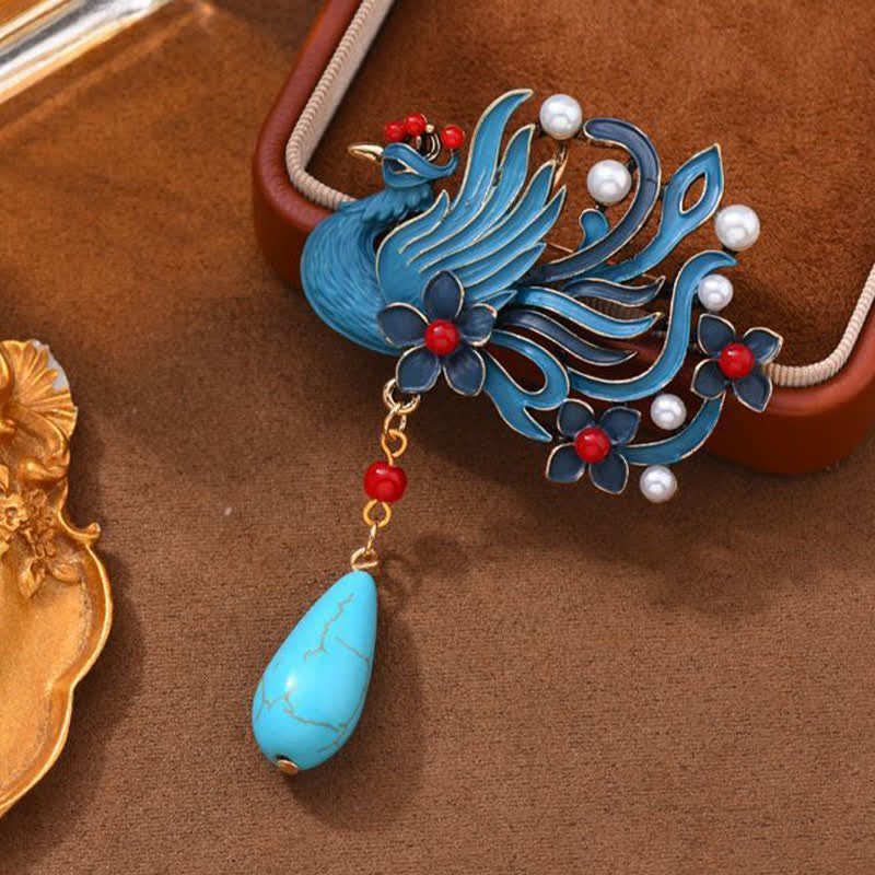 Buddha Stones Broche Fleur de Phénix Bleu Perle Turquoise - image 3