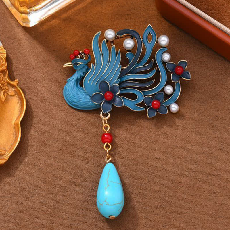 Buddha Stones Broche Fleur de Phénix Bleu Perle Turquoise - image 1
