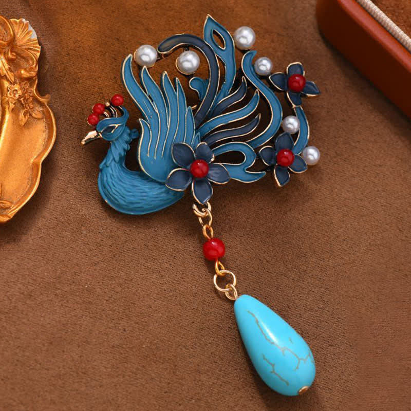 Buddha Stones Broche Fleur de Phénix Bleu Perle Turquoise - image 2