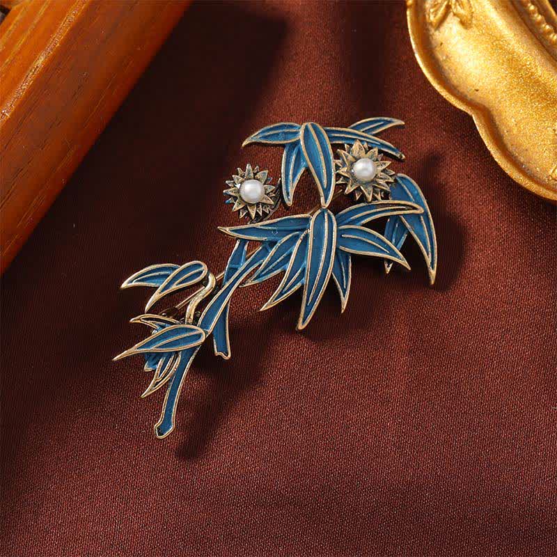 Buddha Stones Broche élégante en bambou bleu émail cloisonné - Bambou bleu 5*2,5 cm - image 0