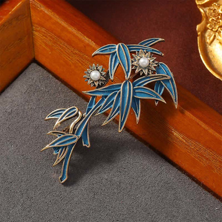 Buddha Stones Broche élégante en bambou bleu émail cloisonné - image 2
