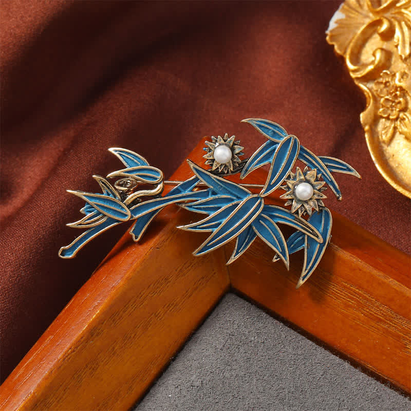 Buddha Stones Broche élégante en bambou bleu émail cloisonné - image 1