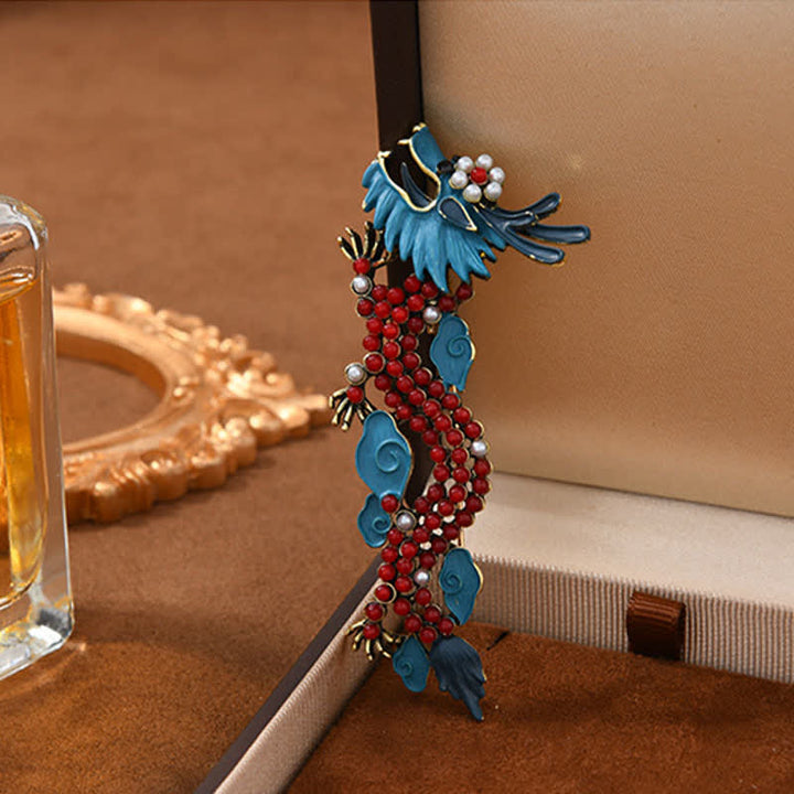 Buddha Stones Broche porte-bonheur Dragon Bleu Turquoise Rouge - image 2
