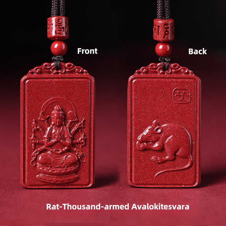Buddha Stones Pendentif collier de bénédiction en cinabre du Bouddha natal du zodiaque chinois - Avalokitesvara aux mille bras - 19*34 mm - image 6