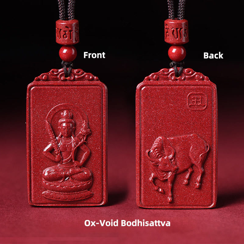 Buddha Stones Pendentif collier de bénédiction en cinabre du Bouddha natal du zodiaque chinois - Bodhisattva du Vide du Bœuf - 19*34 mm - image 7