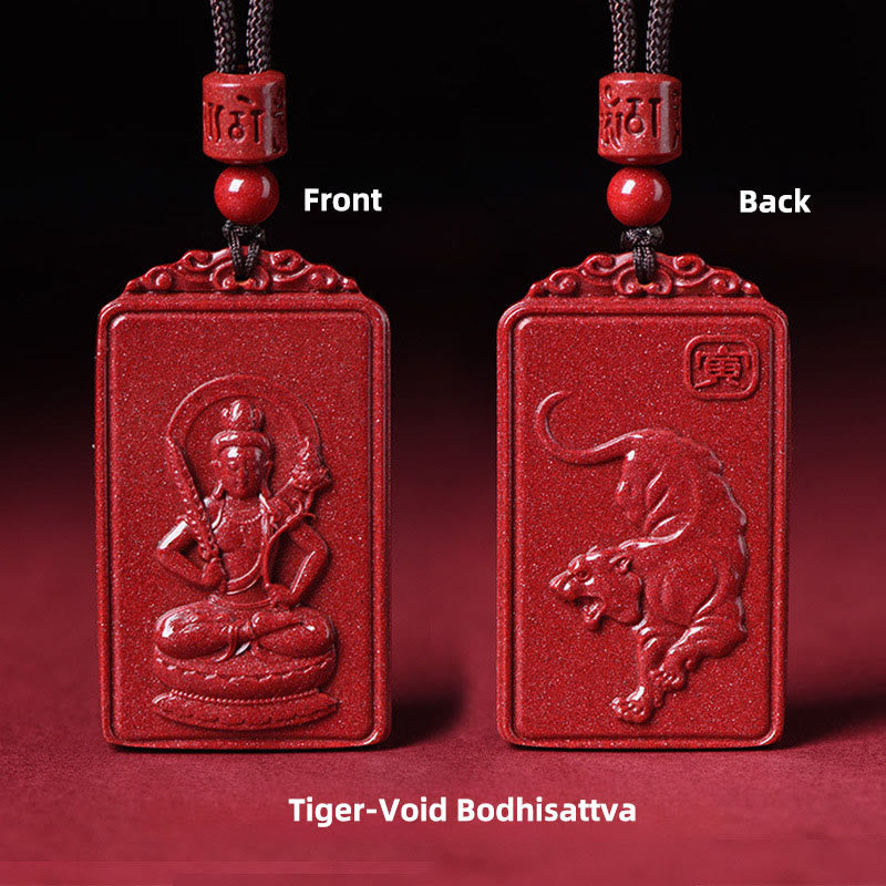 Buddha Stones Pendentif collier de bénédiction en cinabre du Bouddha natal du zodiaque chinois - Bodhisattva du Vide du Tigre - 19*34 mm - image 8