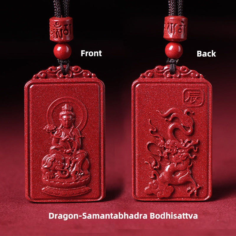 Buddha Stones Pendentif collier de bénédiction en cinabre du Bouddha natal du zodiaque chinois - Bodhisattva Dragon-Samantabhadra - 19*34 mm - image 17