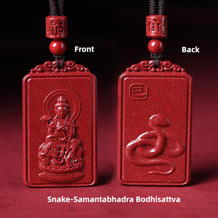 Buddha Stones Pendentif collier de bénédiction en cinabre du Bouddha natal du zodiaque chinois - Bodhisattva Serpent-Samantabhadra - 19*34 mm - image 18