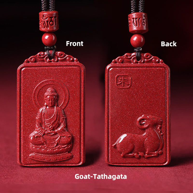 Buddha Stones Pendentif collier de bénédiction en cinabre du Bouddha natal du zodiaque chinois - Chèvre-Tathagata - 19*34 mm - image 19