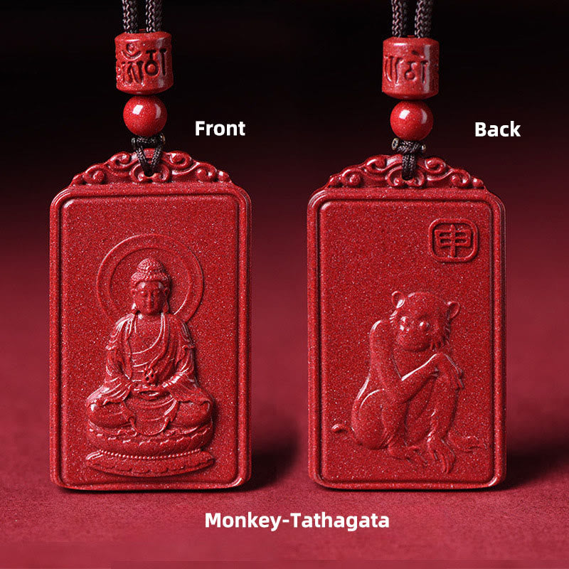 Buddha Stones Pendentif collier de bénédiction en cinabre du Bouddha natal du zodiaque chinois - Tathagata le Singe - 19*34 mm - image 20