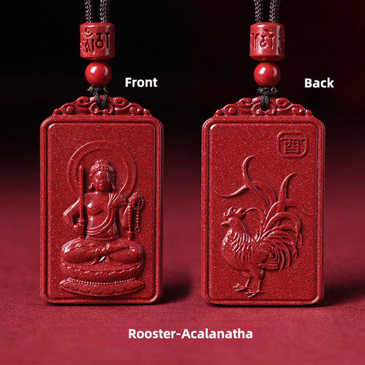 Buddha Stones Pendentif collier de bénédiction en cinabre du Bouddha natal du zodiaque chinois - Coq-Acalanatha - 19*34 mm - image 21