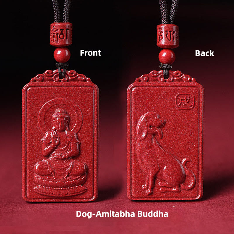 Buddha Stones Pendentif collier de bénédiction en cinabre du Bouddha natal du zodiaque chinois - Bouddha Chien-Amitabha - 19*34 mm - image 22