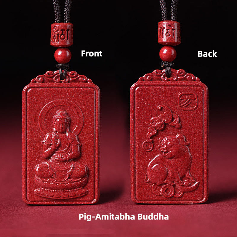 Buddha Stones Pendentif collier de bénédiction en cinabre du Bouddha natal du zodiaque chinois - Bouddha Cochon-Amitabha - 19*34 mm - image 23
