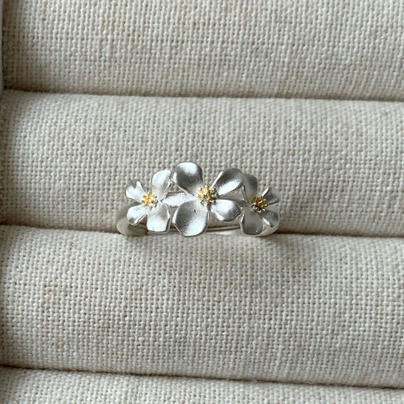Buddha Stones Bague de protection ajustable en argent sterling 925, motif gardénia - Argent sterling 925 (réglable) - image 0