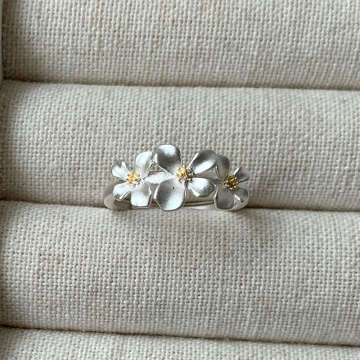 Buddha Stones Bague de protection ajustable en argent sterling 925, motif gardénia - Argent sterling 925 (réglable) - image 0