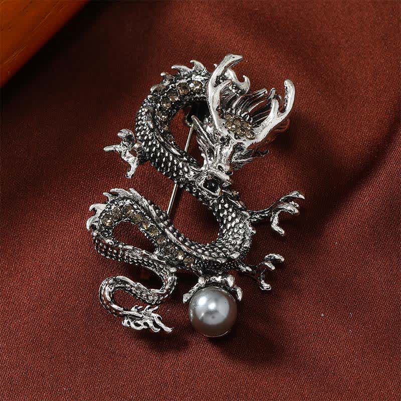Buddha Stones Broche de force en perle Dragon Dominant - Dragon gris argenté 2,4 x 5 cm - image 5