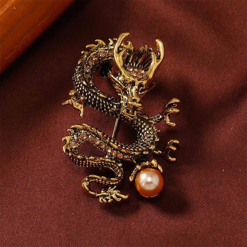 Buddha Stones Broche de force en perle Dragon Dominant - Dragon Champagne Doré 2,4*5cm - image 0