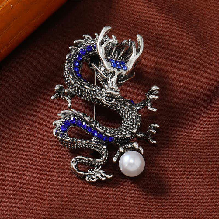Buddha Stones Broche de force en perle Dragon Dominant - Dragon bleu argenté 2,4*5 cm - image 3