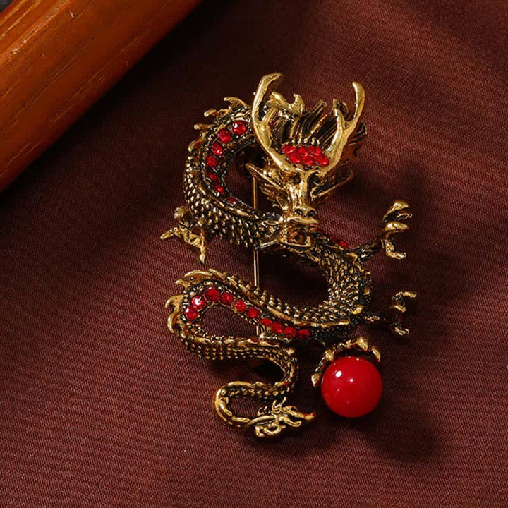 Buddha Stones Broche de force en perle Dragon Dominant - Dragon rouge doré 2,4*5 cm - image 8
